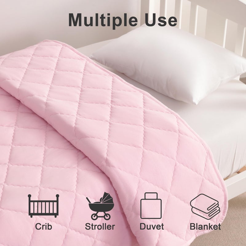 BEDSUM 100% Brushed Microfiber Down Alternative Toddler Comforter, Ultra Soft Lightweight and Warm Breathable Crib Quilted Blanket for Nursery Stroller Bed, 39x47 Inches, Pink - Image 4